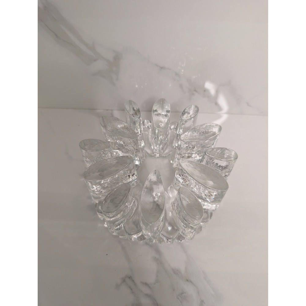 Vintage German Clear Ice Glass Tea Warmer Light Holder Trivet Brutalist Design